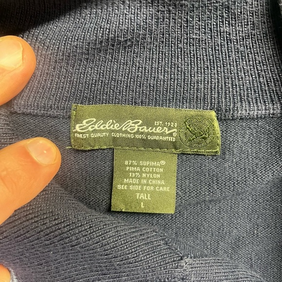 Eddie Bauer Supima Pima Cotton 1/4 Zip Sweater Mens L Tall Navy preppy Lite 1552 - Picture 3 of 7
